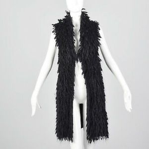 Eileen Fisher Black Knit Mohair Vest Trim Shag Soft Fall Winter Long Vest